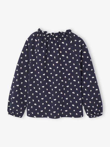 Fancy Top, Elasticated Ruffled Neckline, for Girls ecru+navy blue+vanilla 