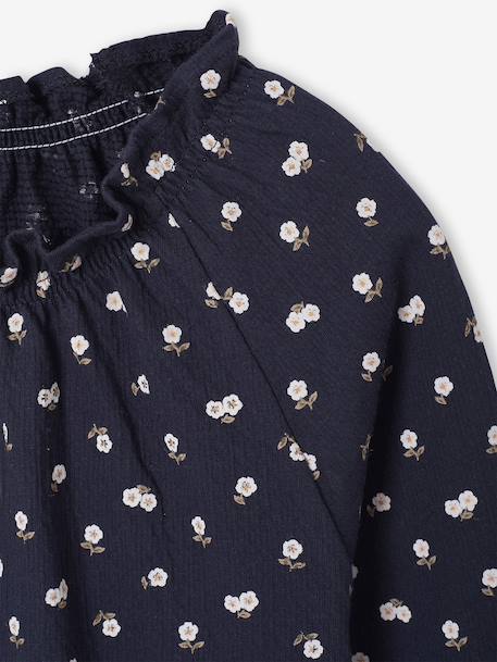 Fancy Top, Elasticated Ruffled Neckline, for Girls ecru+navy blue+vanilla 