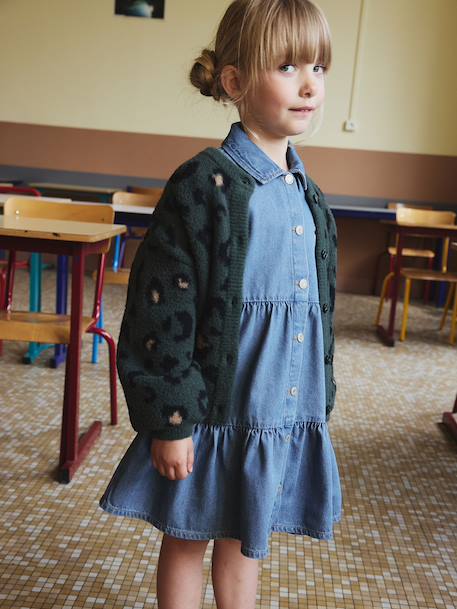 Knitted Cardigan with Animal Pattern, for Girls brown+chocolate+ecru+green 