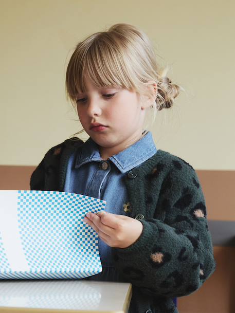 Knitted Cardigan with Animal Pattern, for Girls brown+chocolate+ecru+green 