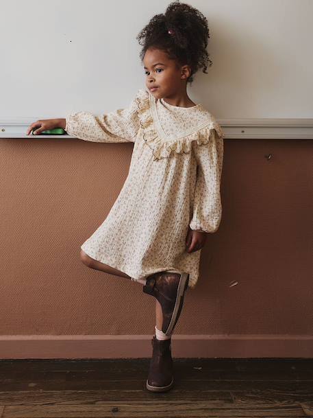 Floral Dress in Cotton Gauze for Girls ecru 