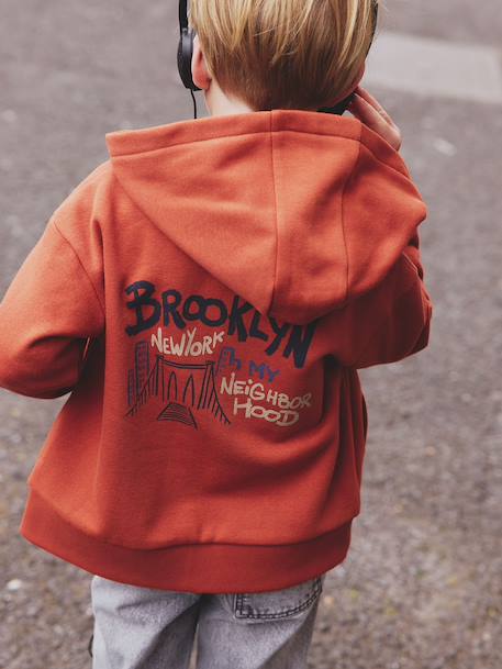 Hooded Sweatshirt with Print & Zip, for Boys rust 