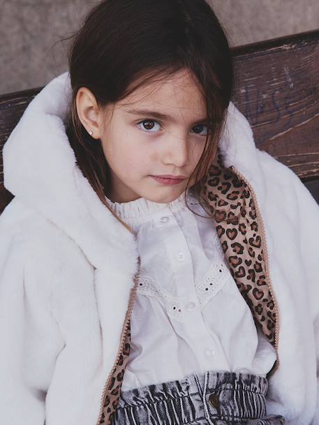 Reversible Leopard/Sherpa Windcheater with Hood for Girls beige+vanilla 