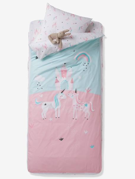 Ready-for-Bed Set with Duvet, Magic Unicorns Theme Light Pink 