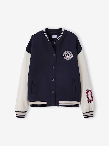Teddy jacket in fleece with number detail on the sleeve for girls JONEN navy blue 