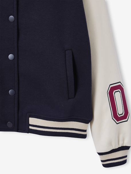 Teddy jacket in fleece with number detail on the sleeve for girls JONEN navy blue 