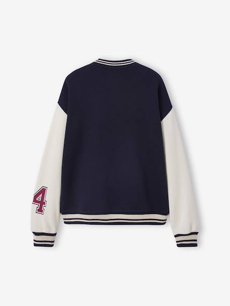 Teddy jacket in fleece with number detail on the sleeve for girls JONEN navy blue 