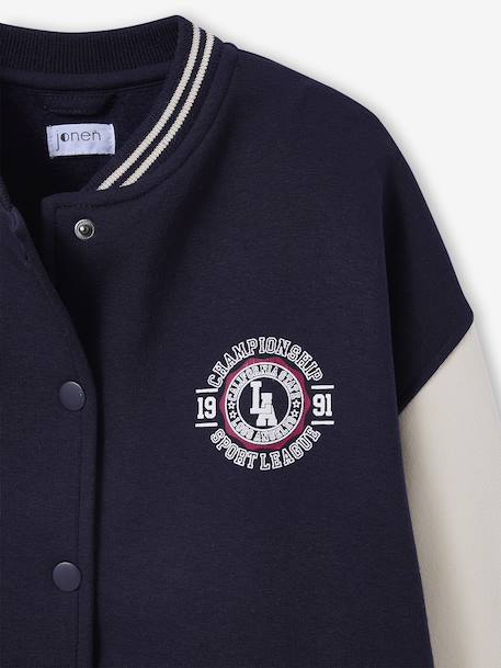 Teddy jacket in fleece with number detail on the sleeve for girls JONEN navy blue 
