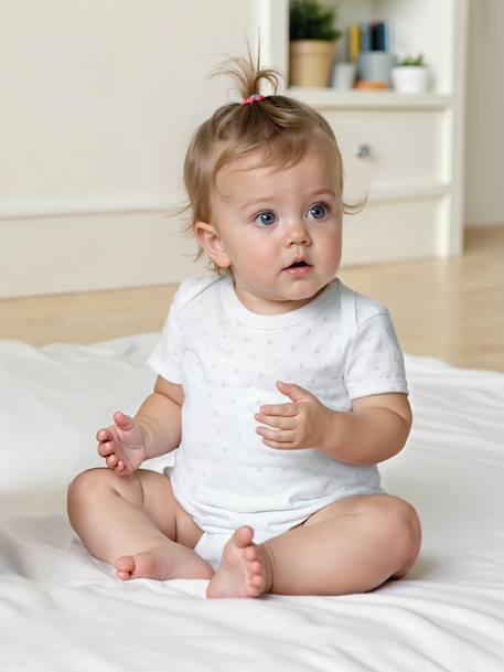 Pack of 2 of short-sleeved pointelle baby bodysuits pale yellow 