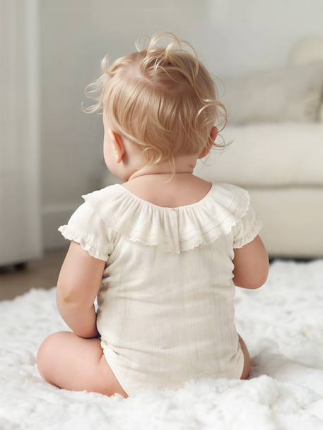 Baby bodysuit with a frilled collar ecru 