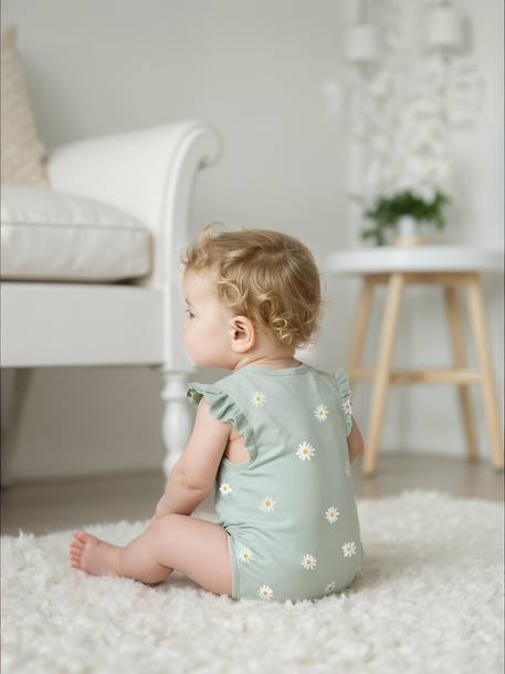 Pack of 2 floral baby sleepsuits sage green 
