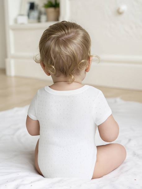 Pack of 2 of short-sleeved pointelle baby bodysuits pale yellow 
