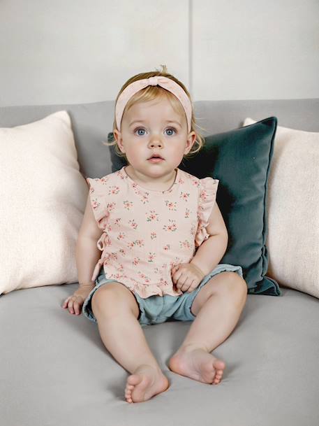 Baby Set: Blouse + Shorts + Headband in Cotton Gauze pale pink 
