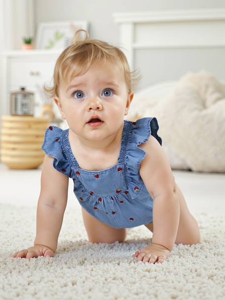 Lightweight Denim Playsuit for Babies double stone 