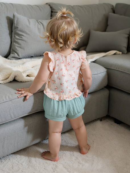 Baby Set: Blouse + Shorts + Headband in Cotton Gauze pale pink 