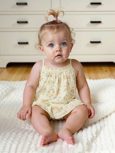 Floral dress and bloomers set for newborn pale yellow 