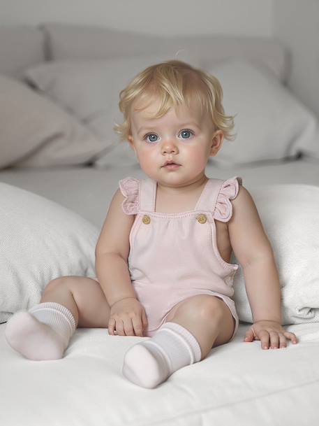 Short cotton and lyocell dungarees for babies lilac 