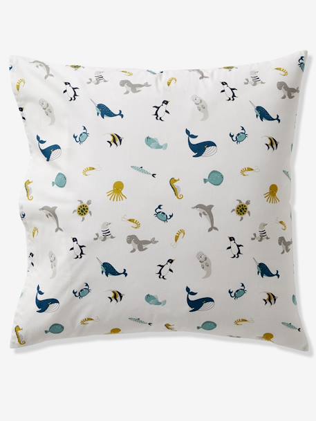 Duvet Cover + Pillowcase Set for Children, Marine Animal Alphabet Theme White 