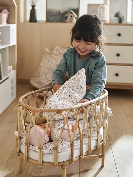 Blanket + Pillow for Dolls, in Cotton Gauze beige+White 