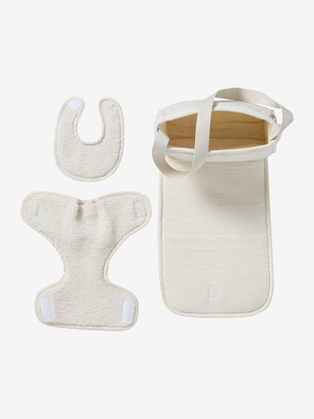 Premium Doll Changing Bag + Nappy + Bib ecru 