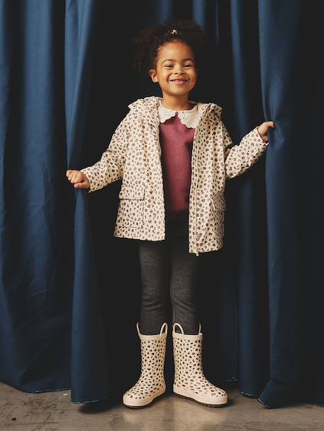 Printed hooded raincoat for girls multicoloured+navy blue+vanilla 