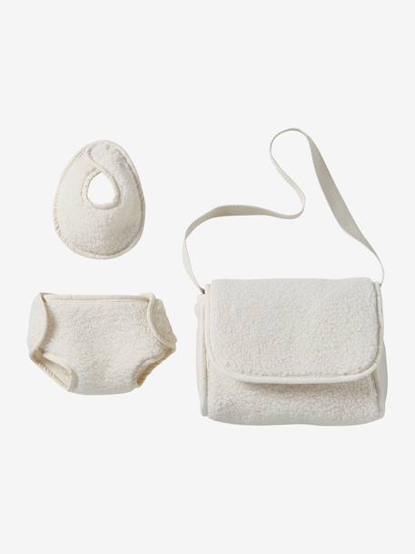 Premium Doll Changing Bag + Nappy + Bib ecru 