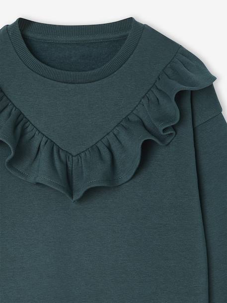 Fleece Dress with Frill for Girls ecru+emerald green+vanilla 