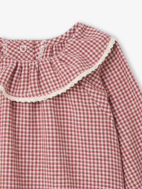 Gingham Flannel Blouse with Frilled Collar for Newborns ecru 