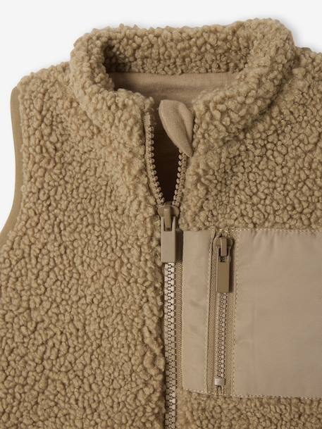 Sherpa sleeveless cardigan for babies ecru+taupe 