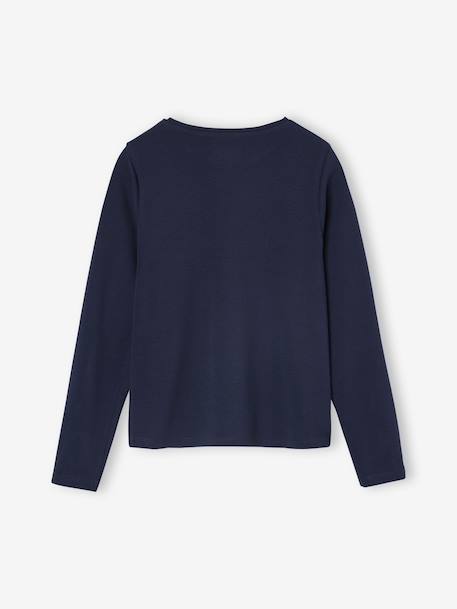 Long-Sleeved Tennis Motif Sports T-Shirt for Girls navy blue 