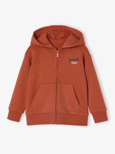 Hooded Sweatshirt with Print & Zip, for Boys rust 