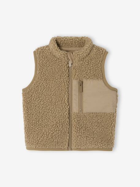Sherpa sleeveless cardigan for babies ecru+taupe 