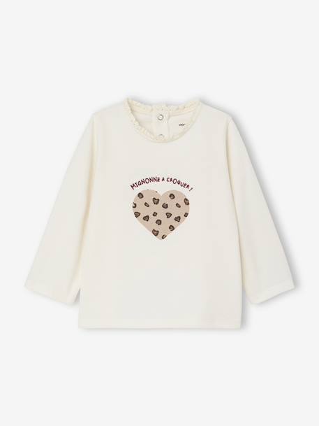 Long-sleeved baby t-shirt with leopard heart pattern ecru+navy blue 