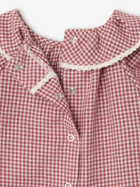 Gingham Flannel Blouse with Frilled Collar for Newborns ecru 