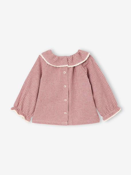 Gingham Flannel Blouse with Frilled Collar for Newborns ecru 