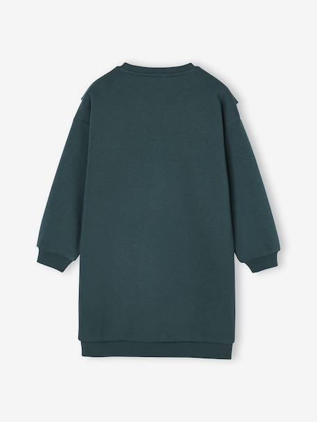 Fleece Dress with Frill for Girls ecru+emerald green+vanilla 