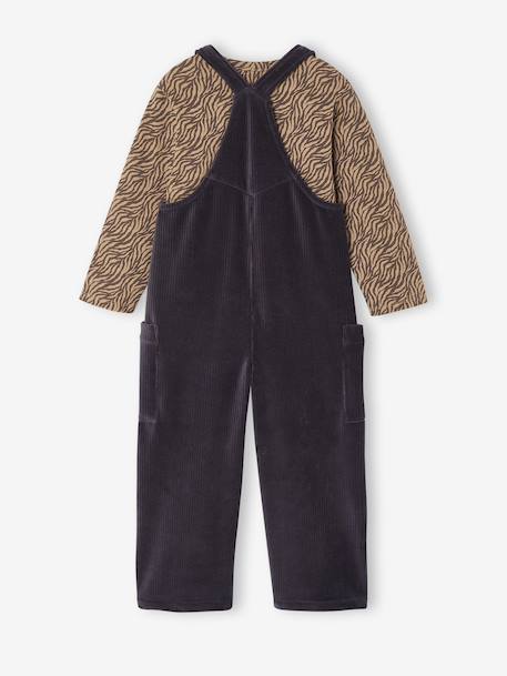 Set of t-shirt and cord dungarees girl anthracite 