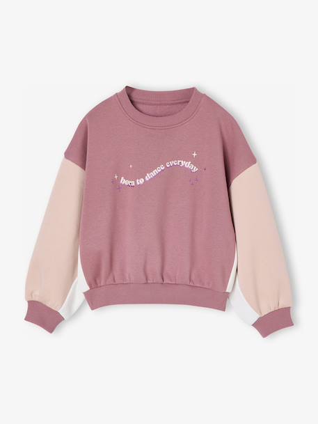 Colourblock Sports Sweatshirt for Girls old rose 