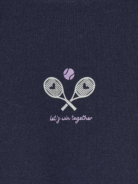 Long-Sleeved Tennis Motif Sports T-Shirt for Girls navy blue 