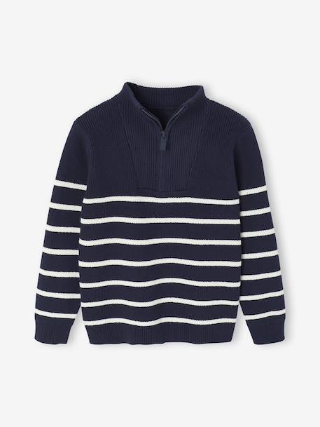Striped Long-Sleeved Trucker Jumper for Boys navy blue 
