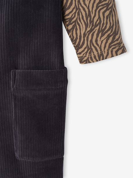 Set of t-shirt and cord dungarees girl anthracite 