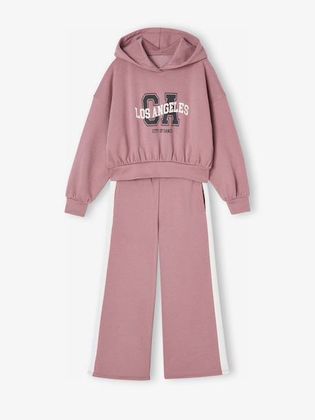 Hooded Sweatshirt + Wide-Leg Joggers Sportswear Set old rose 