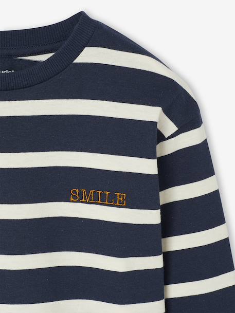 Striped Long-Sleeved T-Shirt for Boys bordeaux red+ecru+night blue 