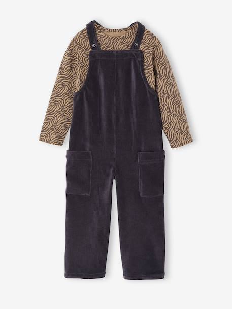 Set of t-shirt and cord dungarees girl anthracite 
