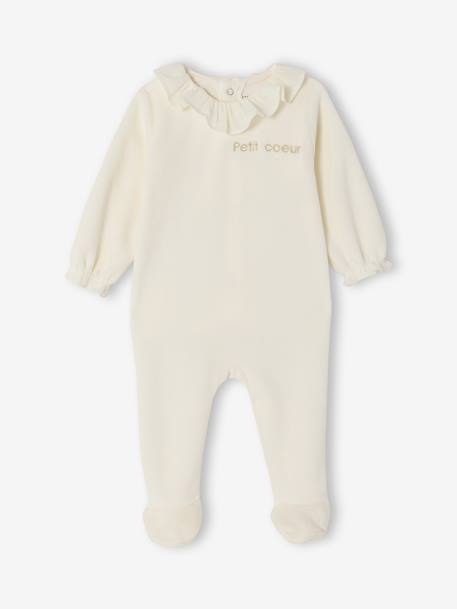 Pack of 2 Sleepsuits in Velour for Newborn Girls, ENVIE DE FRAISE ecru 
