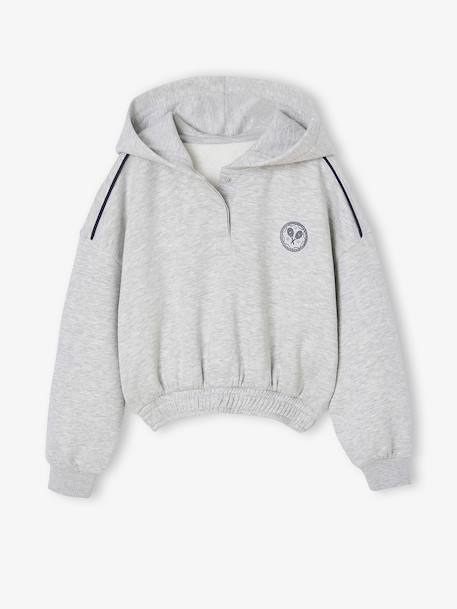 Cropped Sports Sweatshirt with Hood, for Girls marl grey 