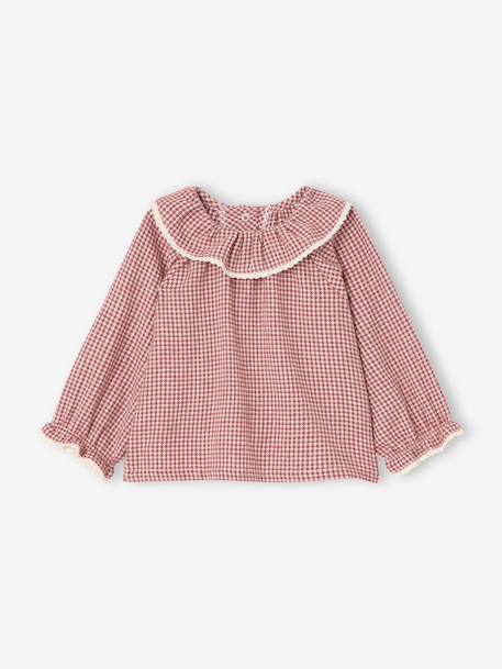 Gingham Flannel Blouse with Frilled Collar for Newborns ecru 
