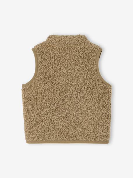Sherpa sleeveless cardigan for babies ecru+taupe 