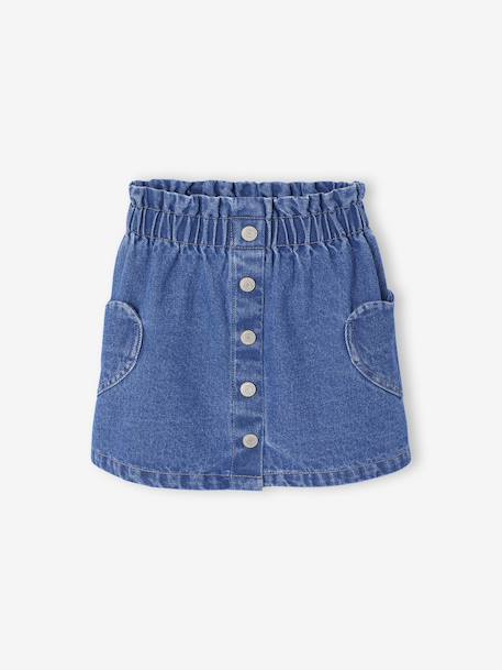 Denim Skirt with Heart Pocket for Girls bleached denim+brut denim 