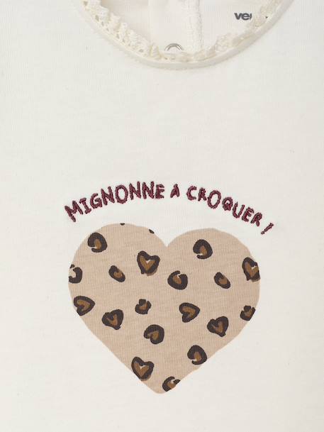Long-sleeved baby t-shirt with leopard heart pattern ecru+navy blue 